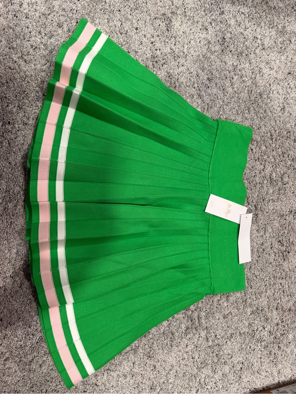 Lilly Pulitzer Green Pleated Skater Skirt with Pink & White Hem Stripes
